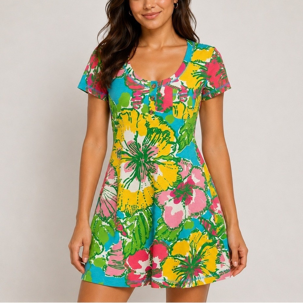 Lilly Pulitzer Britton TShirt Dress Big Flirt Print Short Sleeve Shift Preppy XS